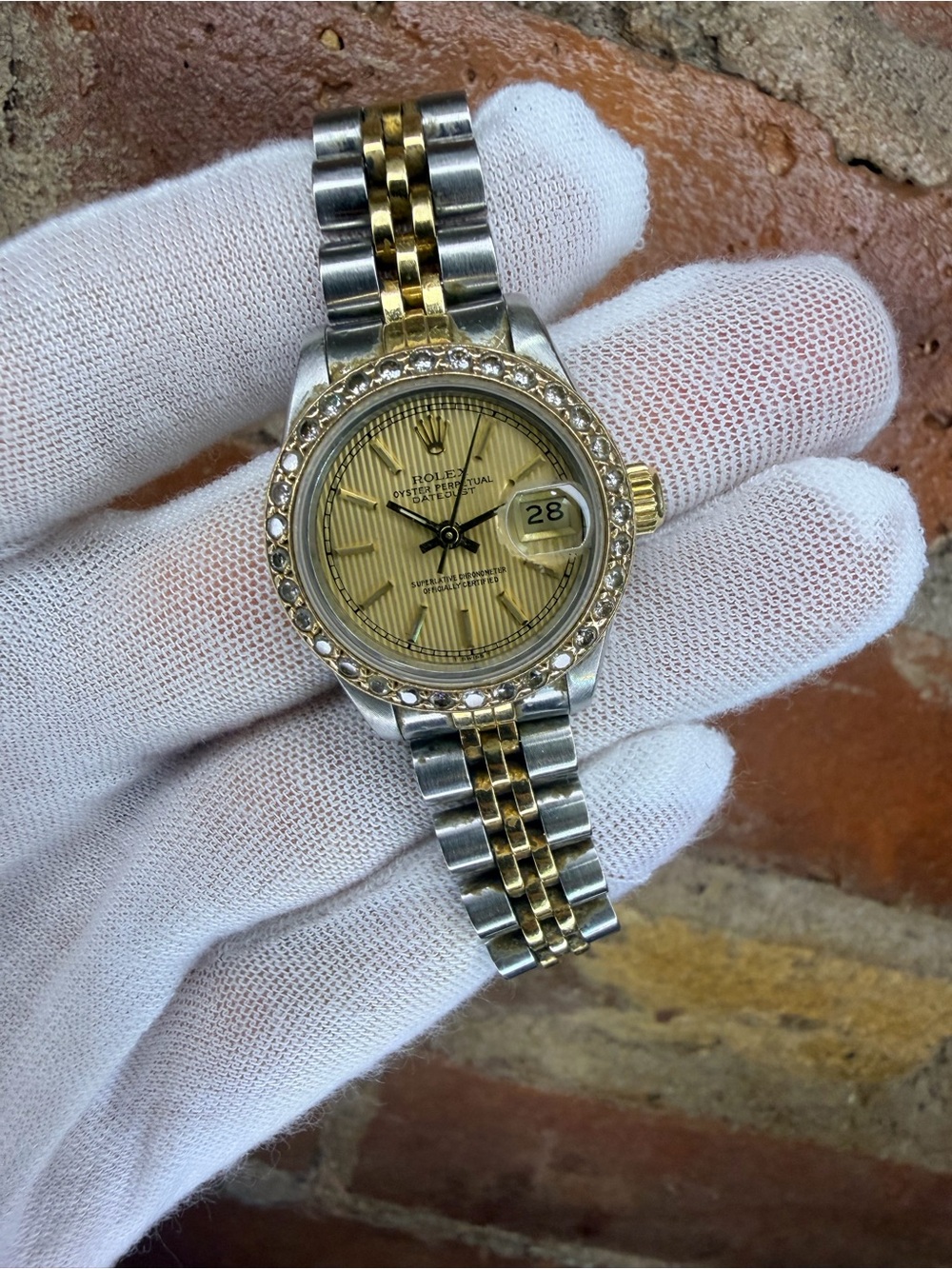 Rolex Two-Tone Ladies Datejust Gold Dial Watch
